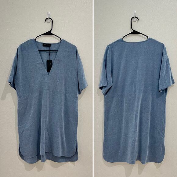 NWT Storm & Marie Silk Miguel Shift Dress Moonlight Blue V Neckline Size Large - Picture 1 of 13